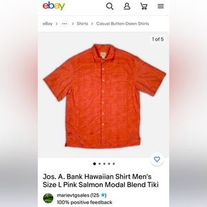 Jos. A Bank Men’s Salmon Colored Hawaiian button-up shirt, size S.
